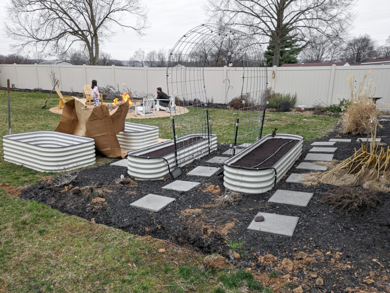 putting in raised beds in a garden
