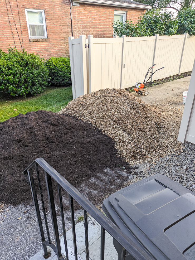 piles of compost and wood chips