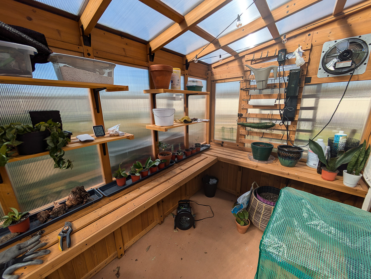 adding shelves in a willow greenhouse