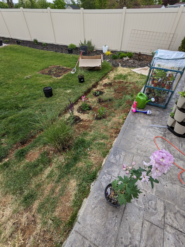 DIY landscaping around a concrete patio