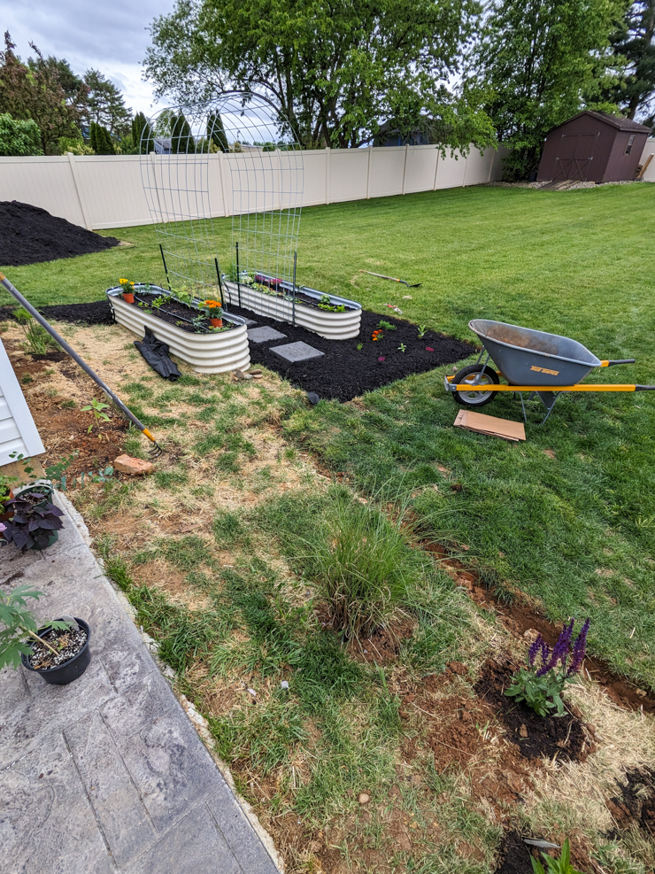 DIY landscaping around raised garden beds