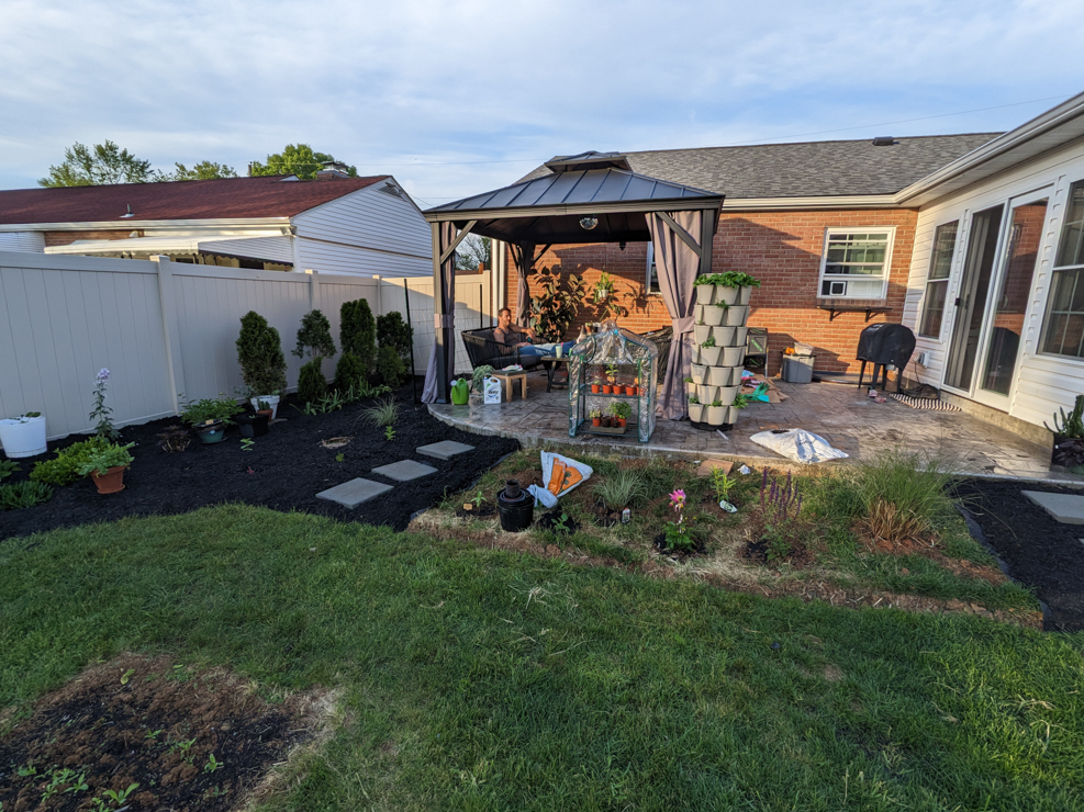 DIY landscaping around a concrete patio