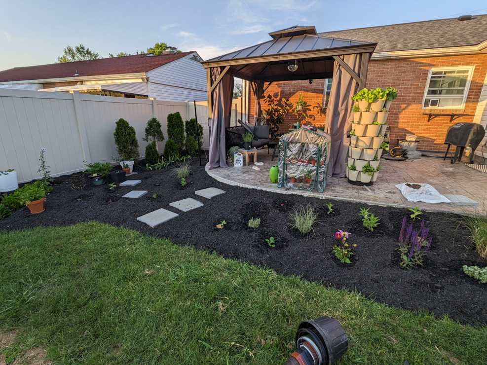 DIY landscaping around a concrete patio