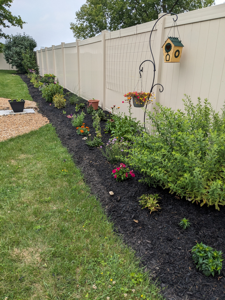 landscaping garden bed along a fence