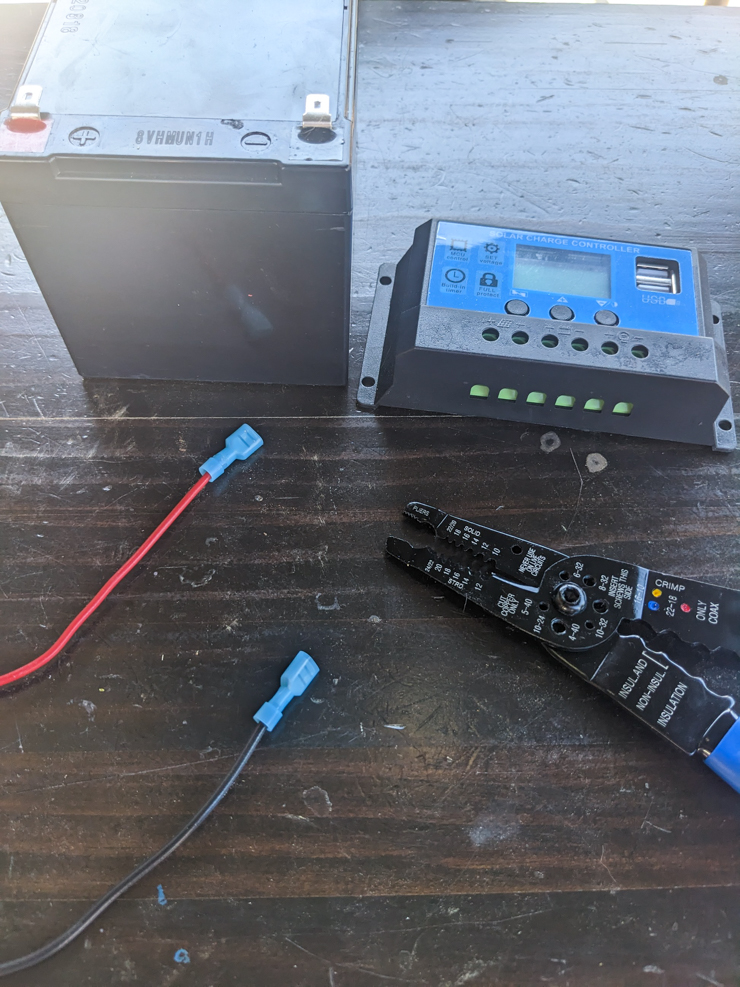wires and solar battery