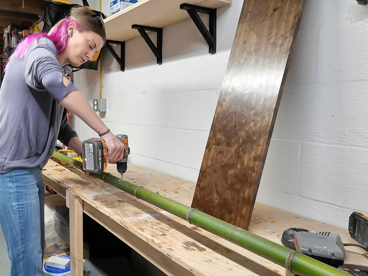 drilling holes in bamboo culms