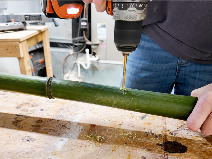 drilling holes in bamboo culms