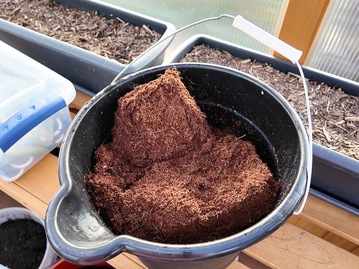 coco coir in a bucket