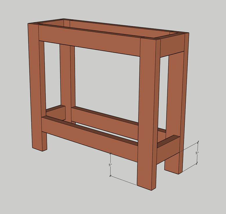 drawing file of a DIY console table with measurements