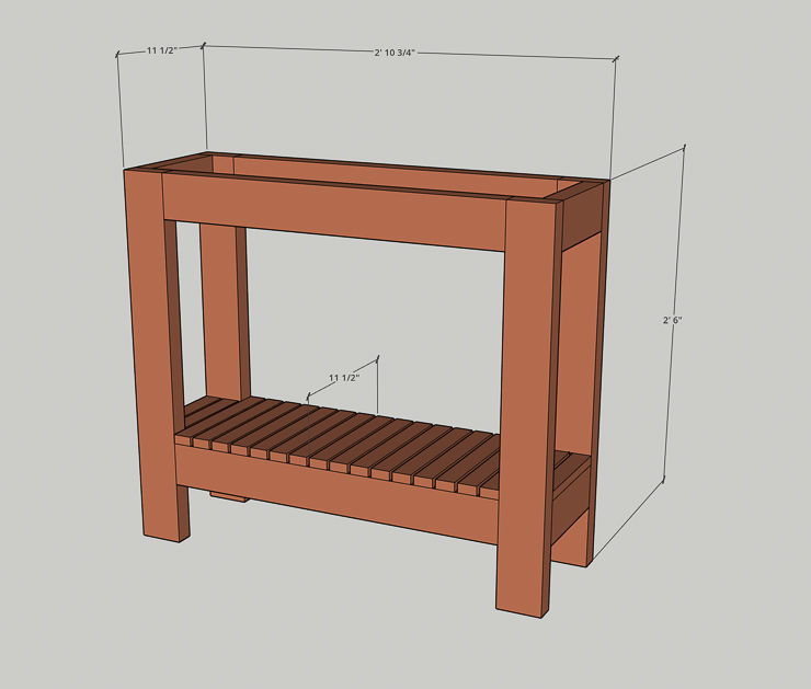 drawing file of a DIY console table with measurements