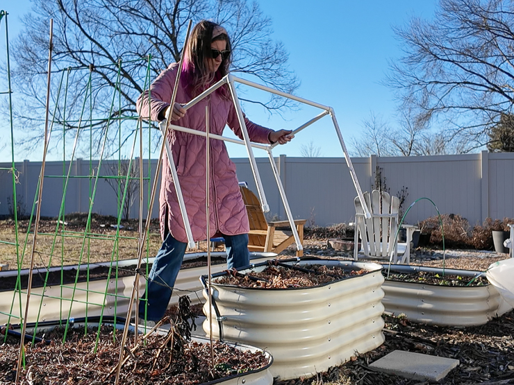 putting the pvc pipe cold frame in place