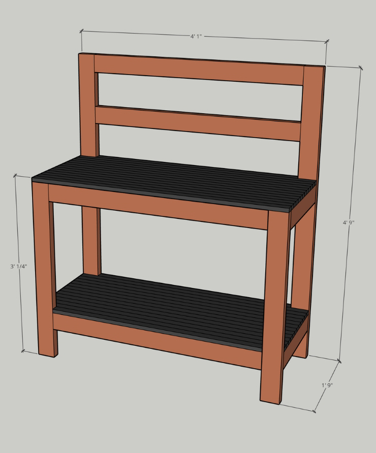 3D rendering of a potting bench