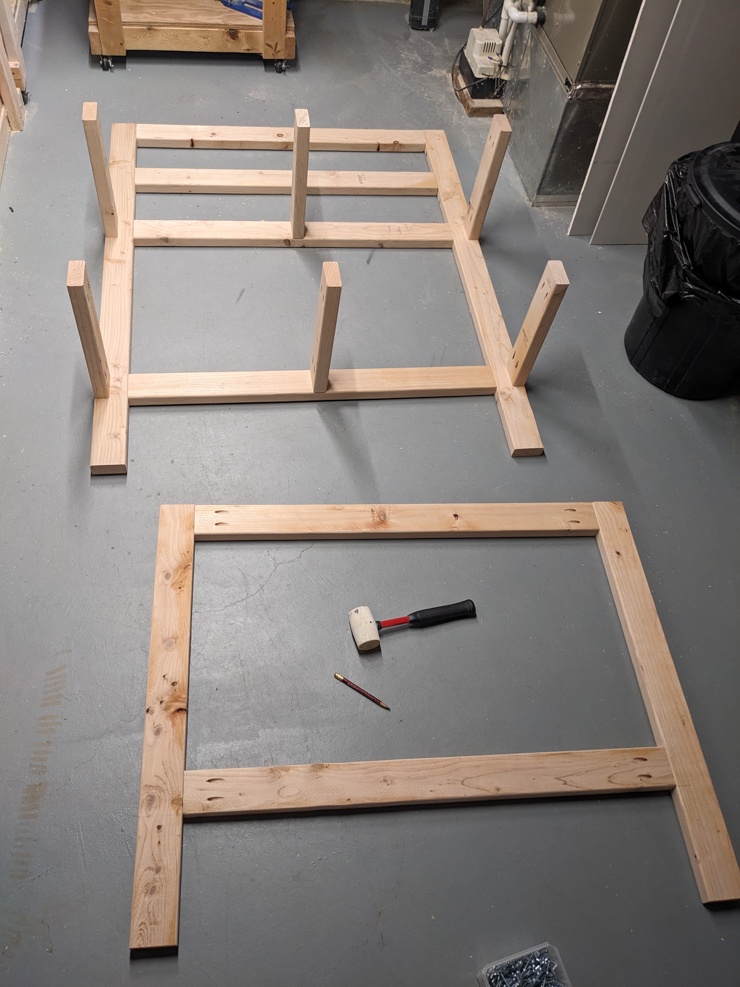 attaching the back and front of the potting bench