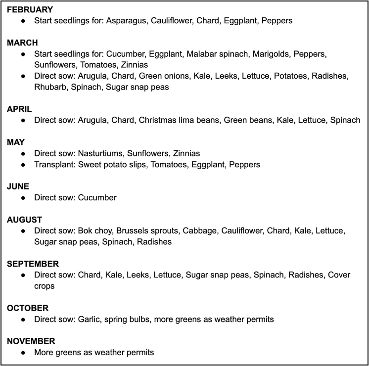screenshot of my planting plan