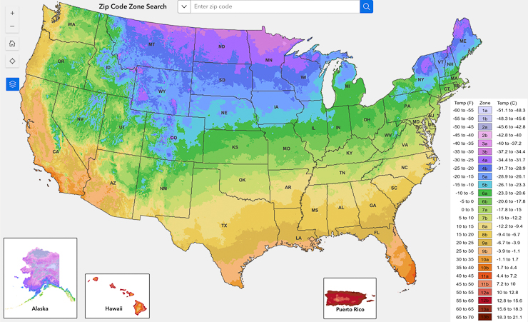 USDA grow zone map