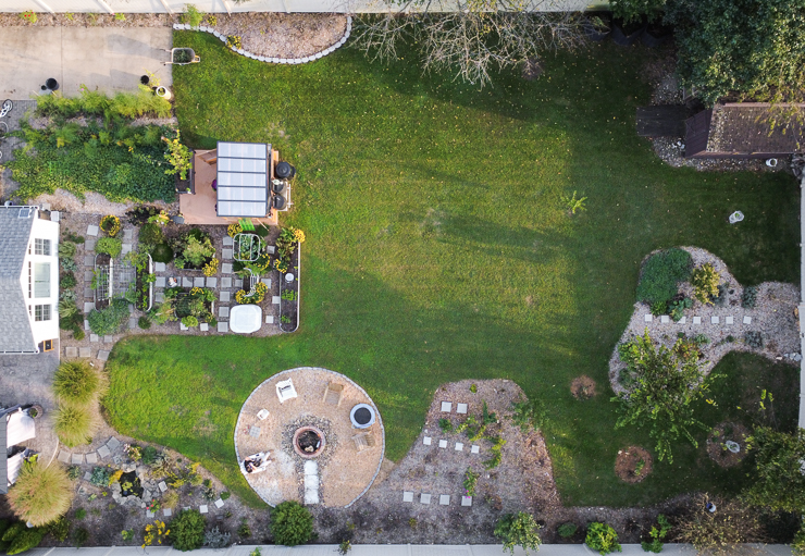 aerial view of a garden layout in a quarter acre lot